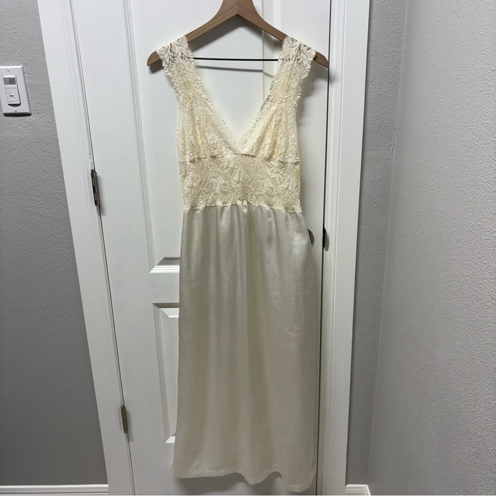 Vintage Olga Style Nightgown Lace Satin Ivory Bridal Cottagecore S/M